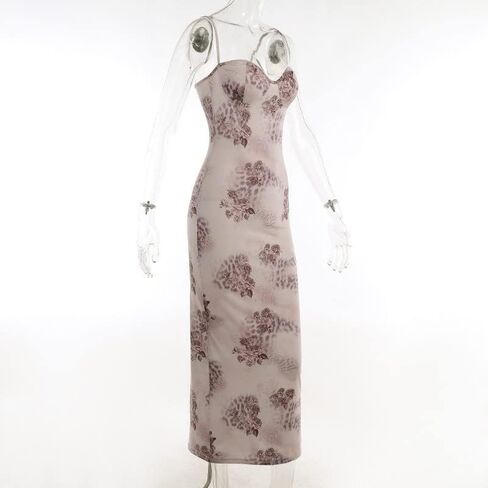 Women Y2K Floral Print Spaghetti Strap Long Dress Vintage Bodycon Club Party Maxi Dress in Saudi Arabia