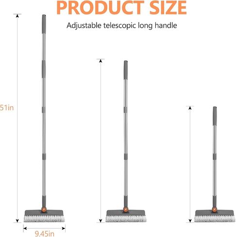 Double-Sided Floor Scrub Brush, 51-Inch Long Adjustable Handle Floor Scrubber 180° Rotating V-Shaped Heavy-Duty Shower Cleaning Brush No Scratches Suitable for Floor, Tile, Tub, Bathroom in Saudi Arabia