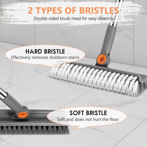Double-Sided Floor Scrub Brush, 51-Inch Long Adjustable Handle Floor Scrubber 180° Rotating V-Shaped Heavy-Duty Shower Cleaning Brush No Scratches Suitable for Floor, Tile, Tub, Bathroom in Saudi Arabia