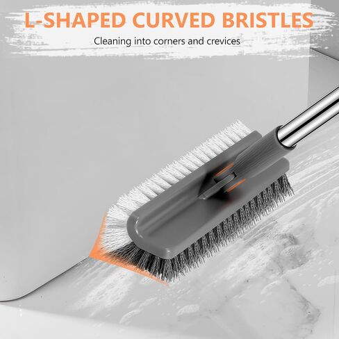 Double-Sided Floor Scrub Brush, 51-Inch Long Adjustable Handle Floor Scrubber 180° Rotating V-Shaped Heavy-Duty Shower Cleaning Brush No Scratches Suitable for Floor, Tile, Tub, Bathroom in Saudi Arabia