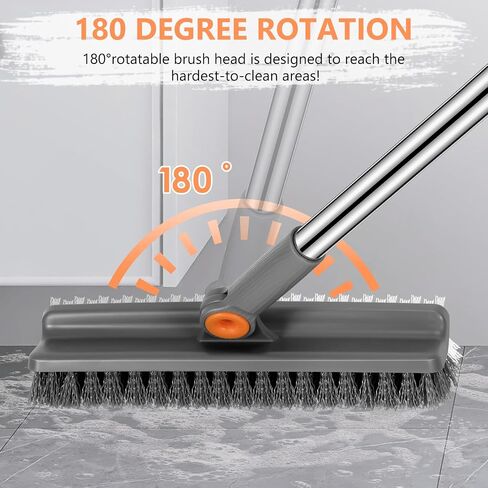 Double-Sided Floor Scrub Brush, 51-Inch Long Adjustable Handle Floor Scrubber 180° Rotating V-Shaped Heavy-Duty Shower Cleaning Brush No Scratches Suitable for Floor, Tile, Tub, Bathroom in Saudi Arabia