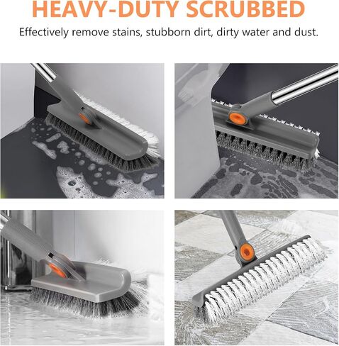 Double-Sided Floor Scrub Brush, 51-Inch Long Adjustable Handle Floor Scrubber 180° Rotating V-Shaped Heavy-Duty Shower Cleaning Brush No Scratches Suitable for Floor, Tile, Tub, Bathroom in Saudi Arabia