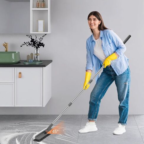 Double-Sided Floor Scrub Brush, 51-Inch Long Adjustable Handle Floor Scrubber 180° Rotating V-Shaped Heavy-Duty Shower Cleaning Brush No Scratches Suitable for Floor, Tile, Tub, Bathroom in Saudi Arabia