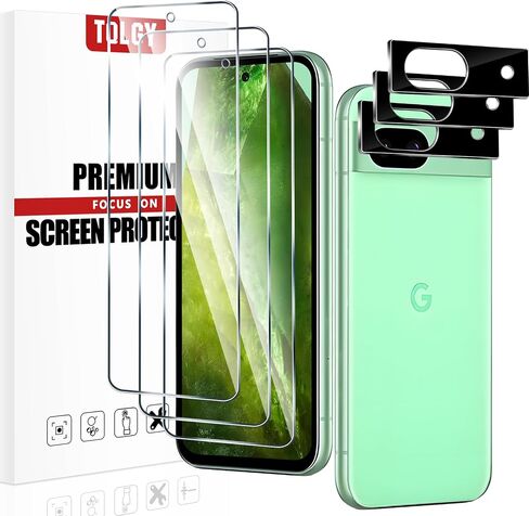 TQLGY 3 Pack Screen Protector for Google Pixel 8a with 3 Pack Camera Lens Protector, 9H Hardness Tempered Glass Film, Support Fingerprint Unlock, Ultra HD, Anti Scratch, Bubble Free, Case Friendly in Saudi Arabia