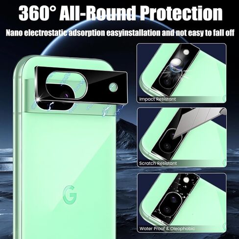 TQLGY 3 Pack Screen Protector for Google Pixel 8a with 3 Pack Camera Lens Protector, 9H Hardness Tempered Glass Film, Support Fingerprint Unlock, Ultra HD, Anti Scratch, Bubble Free, Case Friendly in Saudi Arabia