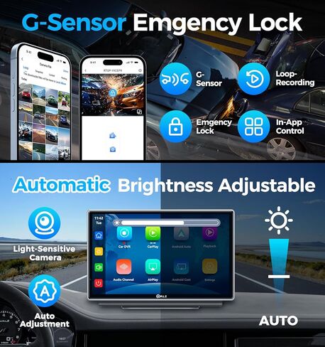 PLZ 7 بوصات محمولة لاسلكية Apple Car Play Car Stereo تعمل باللمس، جهاز إرسال FM بلوتوث، توصيل Carplay Android Auto، Dashcam 4K، مستشعر G، تعتيم السطوع التلقائي، كاميرا احتياطية، ملاحة in Kuwait