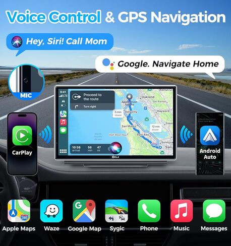 PLZ 7 بوصات محمولة لاسلكية Apple Car Play Car Stereo تعمل باللمس، جهاز إرسال FM بلوتوث، توصيل Carplay Android Auto، Dashcam 4K، مستشعر G، تعتيم السطوع التلقائي، كاميرا احتياطية، ملاحة in Kuwait