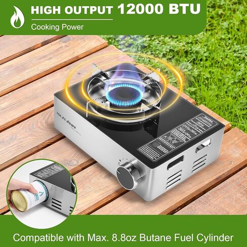Dual Fuel Camp Stove, 12000 BTU Portable Propane/Butane Stove with Case, Adapter Hose, Wind Guard, Single Burner Propane Stove for Home Kitchen, Camping, Picnics, Hiking (Silver White) in Saudi Arabia