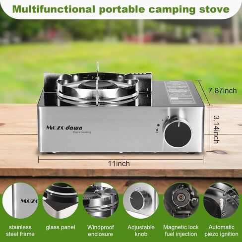 Dual Fuel Camp Stove, 12000 BTU Portable Propane/Butane Stove with Case, Adapter Hose, Wind Guard, Single Burner Propane Stove for Home Kitchen, Camping, Picnics, Hiking (Silver White) in Saudi Arabia