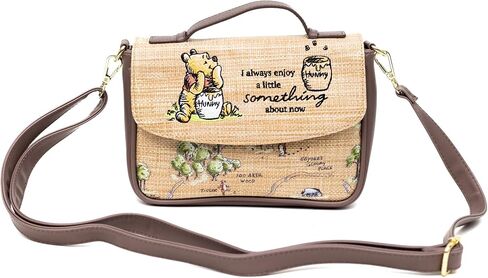 Disney Vegan Leather Fold Over Cross Body Bag for Women, Winnie the Pooh Embroidered Pooh and Friends Pose, Raffia Straw in Saudi Arabia
