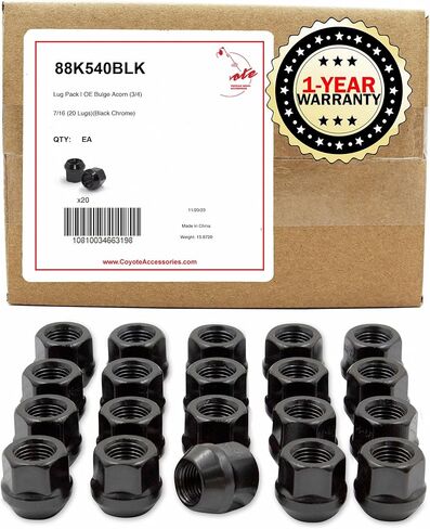 Wheel Accessories Parts 20 Pcs 7/16"-20 Thread Open End Bulge Acorn 21mm 0.84" Long Lug Nuts Black Chrome 3/4" 19mm Hex Fits Many Classic Chevrolet, Buick, GMC, Pontiac Vehicles in Saudi Arabia
