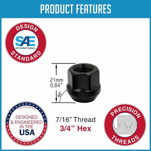 Wheel Accessories Parts 20 Pcs 7/16"-20 Thread Open End Bulge Acorn 21mm 0.84" Long Lug Nuts Black Chrome 3/4" 19mm Hex Fits Many Classic Chevrolet, Buick, GMC, Pontiac Vehicles in Saudi Arabia