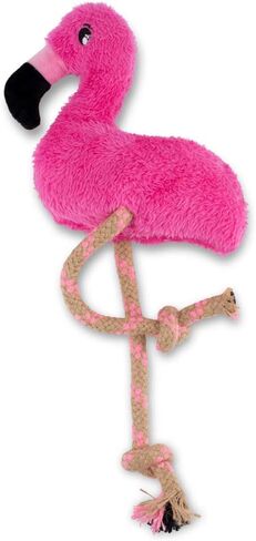 Beco Soft & Fuzzy Large Squeaker Pink Flamingo Dog Toy with Rope Legs, Fetch, Snuggle & Play, Made from Recycled Materials, Large in Saudi Arabia
