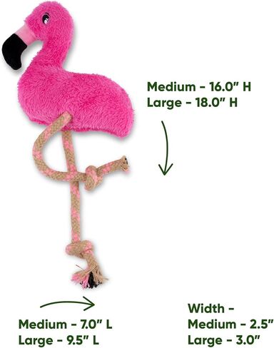 Beco Soft & Fuzzy Large Squeaker Pink Flamingo Dog Toy with Rope Legs, Fetch, Snuggle & Play, Made from Recycled Materials, Large in Saudi Arabia