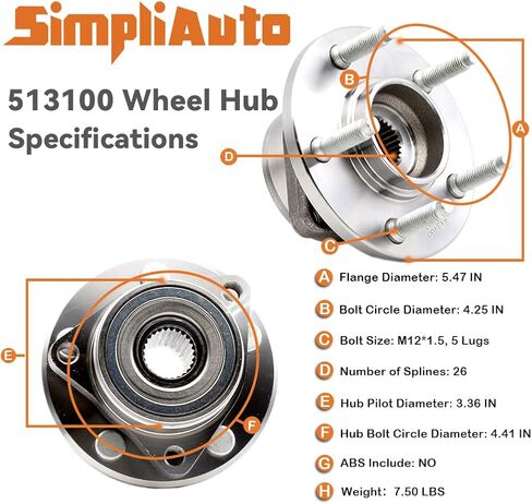 محمل محور العجلة الأمامية 513100 لسيارة Ford Taurus 1996-2007، Mercury Sable 1996-2005، Lincoln Continental 1995-2002، مجموعة 5 عروة غير ABS in Saudi Arabia