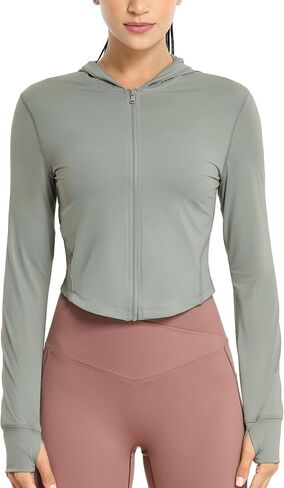icyzone Women's UPF 50+ Athletic Jackets, Lightweight Zip Up Cropped Long Sleeve Shirts with Thumb Holes in Saudi Arabia