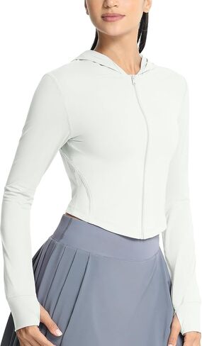 icyzone Women's UPF 50+ Athletic Jackets, Lightweight Zip Up Cropped Long Sleeve Shirts with Thumb Holes in Saudi Arabia