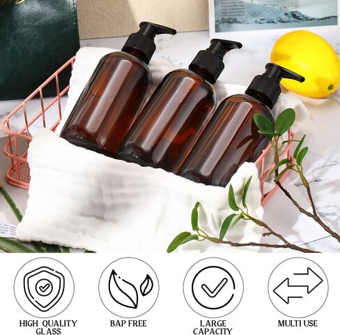 8 Pack Glass Pump Bottles with Black Lotion Pumps, 8 oz Refillable Pump Bottles Dispenser Thick Glass Lotion Soap Shampoo Containers Multipurpose for Cosmetic Kitchen Bathroom (Brown) in Saudi Arabia