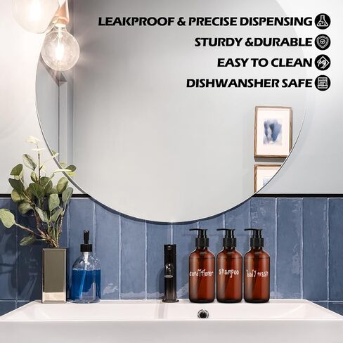 8 Pack Glass Pump Bottles with Black Lotion Pumps, 8 oz Refillable Pump Bottles Dispenser Thick Glass Lotion Soap Shampoo Containers Multipurpose for Cosmetic Kitchen Bathroom (Brown) in Saudi Arabia