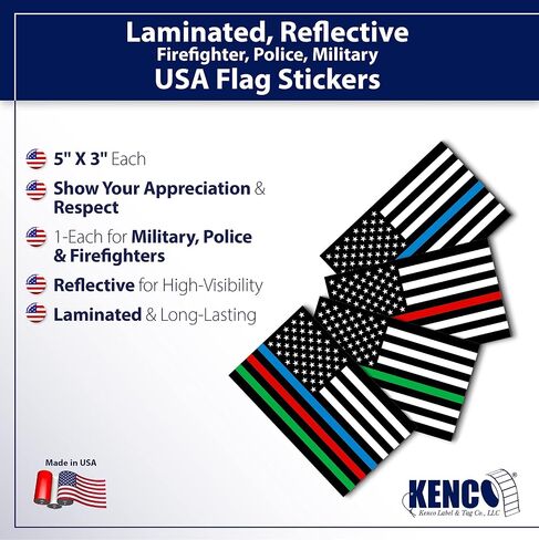 KENCO REFLECTIVE US FLAG THIN BLUE LINE BUMPER STICKER DECAL 4 PACK, SUPPORT POLICE, FIREFIGHTERS, MILITARY and FIRST RESPONDERS in Saudi Arabia