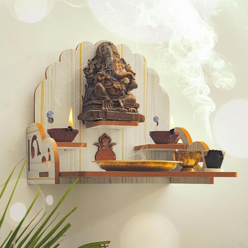 Wooden Wall Mounted Hanging Table top Temple Pooja Mandir God Stand Shelf for Storage and Idols Decoration for Home Office and Gifting (Beige) in Saudi Arabia