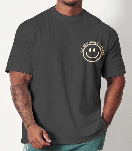 Men's T Shirts Smile Face Graphic Tees Oversized Tshirts Heavyweight Athletic Workout Short Sleeve Cotton Tops in Saudi Arabia