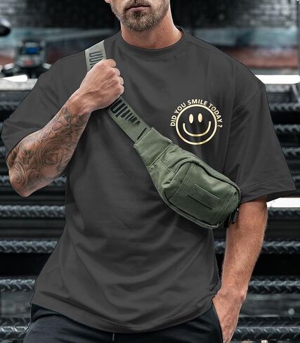 Men's T Shirts Smile Face Graphic Tees Oversized Tshirts Heavyweight Athletic Workout Short Sleeve Cotton Tops in Saudi Arabia