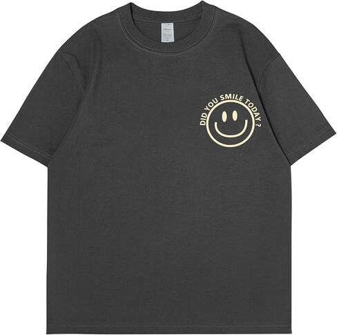 Men's T Shirts Smile Face Graphic Tees Oversized Tshirts Heavyweight Athletic Workout Short Sleeve Cotton Tops in Saudi Arabia
