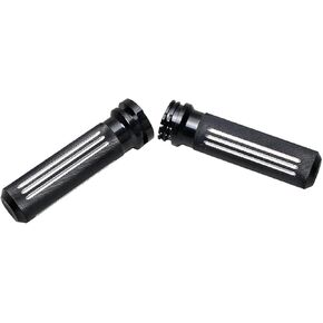 POWERJAMES Black Aluminum CNC Cut Hand Grip for Harley Davidson Softail Dyna Sportster Touring Throttle by Cable, Without TBW Black Machine Cut