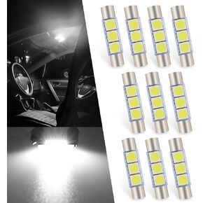 10 قطع T6 مصابيح قراءة السيارة، 28 مم 5050 3SMD 300LM 6000-6500K Smart IC مدفوعة IP65 إضاءة سقف السيارة المقاومة للماء، ملحق توصيل وتشغيل الإضاءة 180 درجة، متوافق مع معظم الموديلات (أبيض)
