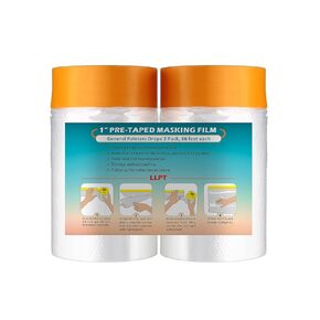 LLPT Tape and Drape 35.4"(Unfolded) x 66 Ft Each 2 Pack Pre-Taped Masking Film 0.27 Mil Painters Plastic Drop Cloth for Auto Wall Furniture Painting Protection (MFT902)