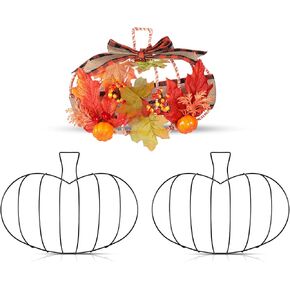 Thanksgiving Pumpkin Wreath Form Autumn Metal Wire Floral Wreath Frame 3D Fall Pumpkin Shaped Wreath for Indoor Outdoor Garden Porch Home Kitchen Farmhouse DIY Craft Decorations (3 Pieces)