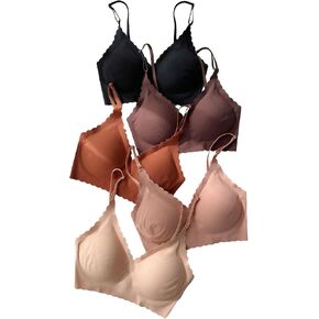 Milumia Women 5 Pack Seamless Bralettes Scallop Trim Padded Wirefree Everyday Bras Set