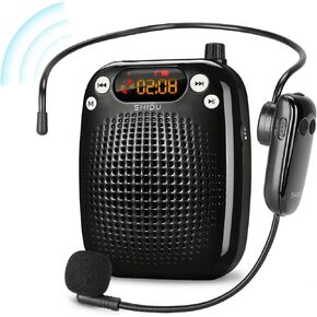 Voice Amplifier, SHIDU Wireless Voice Amplifier 10W Rechargeable Portable PA System Speaker with UHF Wireless Microphone Headset Support MP3 Play for Teachers, Yoga, Tour Guides, Outdoor Trainers