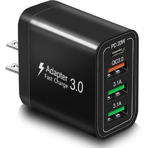 40W QC3.0 USB C Wall Charger, CARZONJX 4 Port PD+QC Power Adapter Fast Charging Blocks USB C Brick Multiport Cube for iPhone 15 14 13 12 11 XS XR X 8, iPad, Galaxy, Tablet, Notebook