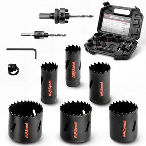 Bi-Metal Hole Saw Kit, 9 Pieces Drill Hole Saw Set in Case with Mandrels, Hole Saw Bits, Hex Wrench Key for General Purpose Applications in Metal, Hard Wood, Plastic Plate, PVS Board, Steel
