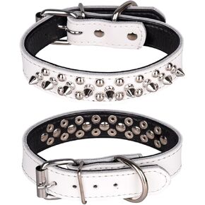 Adjustable Genuine Leather Spiked Studded Dog Collars for Small Medium Large Pets Like Pit Bull Bulldog Pugs Husky (L, Pink2)