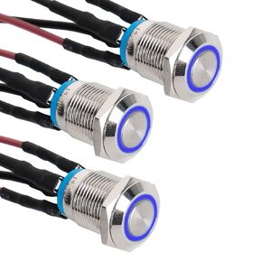 3 Pcs Momentary Push Button Switch, 12mm ON Off 3A 12V/24/125V/250V, Waterproof Metal Pushbutton（High Head）