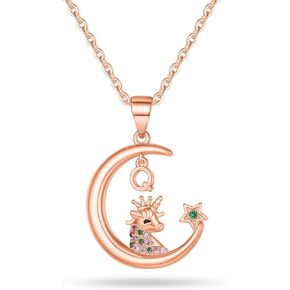 Unicorn Necklace for Girls,White Gold/Rose Gold Plated CZ Moon Pendant Unicorn Necklaces for Little Girls Unicorns Gifts for Girls Initial Unicorn Necklace Kids Jewelry Unicorn Gifts for Girls