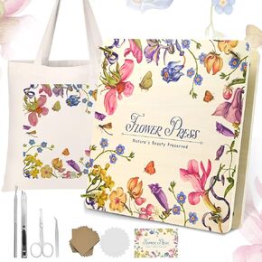 QAMEGX Large Flower Press Kit for Adults- 10 Layers 9.6 x 10.8’’ Wooden DIY Flower Pressing Kit with Canvas Bag Flower Preservation Kit Making Dried Flower Gift for Kids Women, Crafts Lovers
