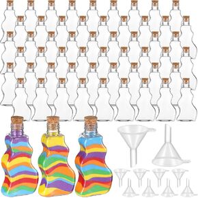 Nuenen Plastic Sand Art Bottles with Corks Wave Shaped Sand Art Transparent Containers with Mini Funnels for Sand Art Wedding Invitations Fun Arts Crafts Supplies Boys Girls Decorations (50 Pcs)