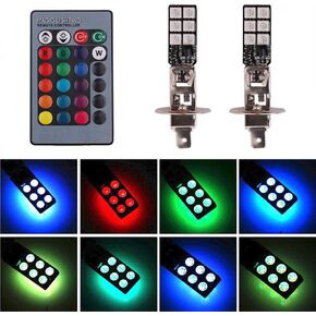 1797 H1 RGB LED Fog Lights Bulb Amber Yellow White Multicolor Lamp Bulbs for Car Trucks Remote Control Switch Plug and Play 12V 5050SMD Replacement Pack of 2