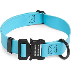 منتجات Regal Dog Products طوق أسود مخصص للكلاب مزود بإبزيم عسكري عالي القوة وحلقة D شديدة التحمل - أطواق للكلاب مقاومة للماء ومقاومة للماء للكلاب الصغيرة والمتوسطة والكبيرة والكلاب الكبيرة جدًا