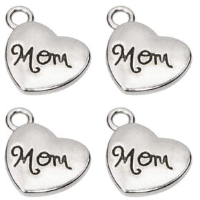 Tupalizy Love Mom Heart Charms Pendant Beads for Jewelry Making Bracelets Necklaces Earrings Bangles Keychains Accessories DIY Crafts Mother’s Day Christmas Birthday Gifts Party Decors, Silver