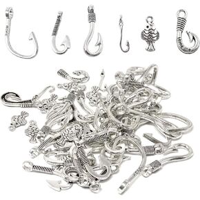 Honbay 60PCS Alloy Fish Hook Double Sided Fish Charms Pendant Fishing Jewelry Findings for Earring Necklace Bracelet Keychain Crafts Making (6 Style)