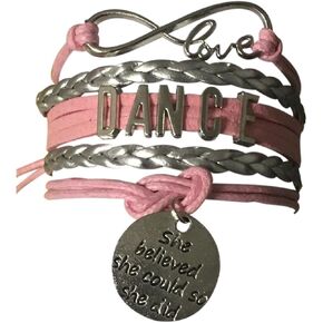 Infinity Collection Dance Bracelet- Dance She Believed She Could So She Did Jewelry - Pink Ballet Shoe Dance Bracelet for Dance Recitals