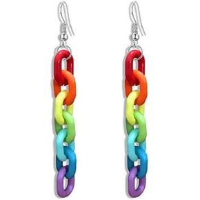 Chain Earrings Rainbow Resin Acrylic Earrings Cool Weird Transparent Color Earrings for Women Girls