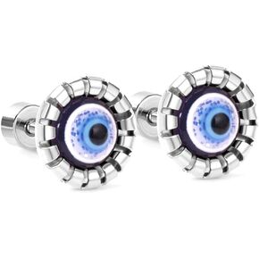 18g Round Blue Evil Eye Tiny Small Stud Earrings for Women Men Teen Girls Cartilage Sensitive Ear Flat Screw Back Cute Stainless Steel Hypoallergenic Sleeper Personalized Helix Piercing Fashion Jewelry Gifts Bff Birthday