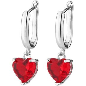Red Heart Dangle Hoop Earrings for Women Trendy Small Huggie Crystal Cubic Zirconia Hoops Tiny Earrings Dainty Drop for Girls Wedding Love Valentines Earrings Jewelry Gift Wife