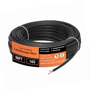 14/2 Low Voltage Landscape Wire, 14 Gauge Wire 2 Conductor 100 Feet, Low Voltage Wire, Outdoor Direct Burial Electrical Wire, Copper Wire